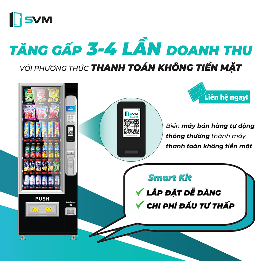 Smart Kit giúp tăng doanh thu cho máy bán hàng tự động nhờ thanh toán QR và quản lý hàng hóa thông minh