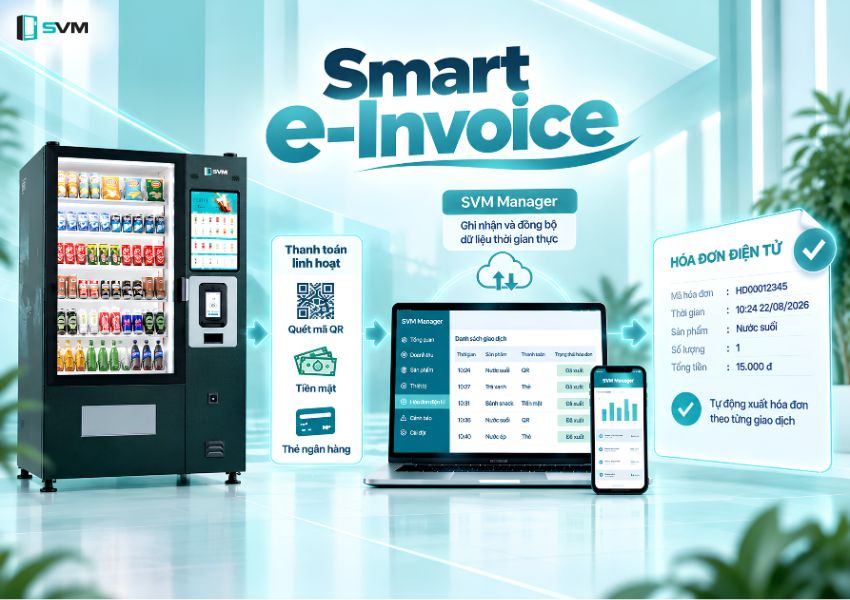 Smart e-Invoice kết nối giao dịch bán hàng với hệ thống hóa đơn điện tử, tự động ghi nhận và xuất hóa đơn theo từng giao dịch | Máy bán hàng tự động thông minh 20260910 JP Wood VIETNAM 02